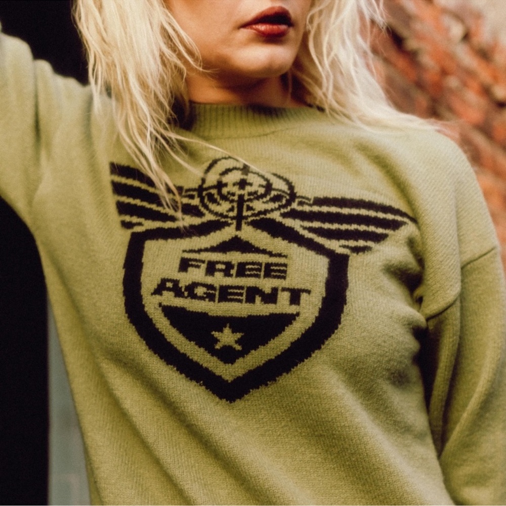 Free Agent Olive Military Sweater Green Long Sleeve Top Medium NEW WITH TAG - Picture 6 of 7